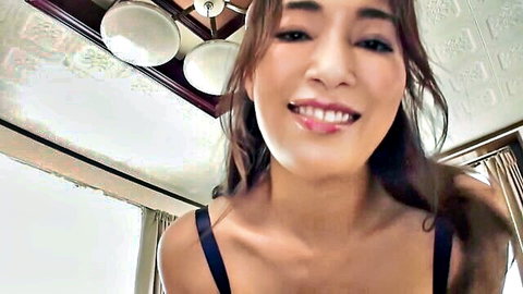 Reiko Kobayakawa smiling seductively in black bra POV JAV