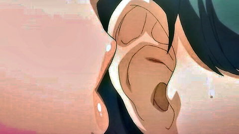 Anime girl close-up ear kiss in hentai video, seductive whisper scene