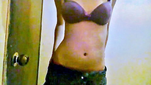 Slim Latina in purple bra and black pants teases on cam