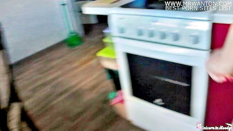 Housewife fucked in kitchen with cum on pussy creampie