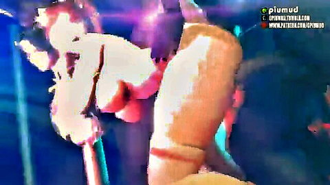 Honoka stripping in club, bending over with big ass and tits exposed