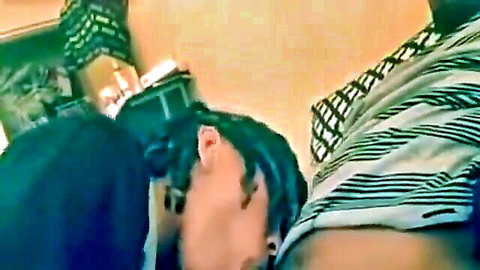 Ebony woman with braids deepthroating huge BBC in webcam blowjob