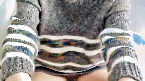 Cute Chinese cam girl flashing pussy in cropped knitted sweater
