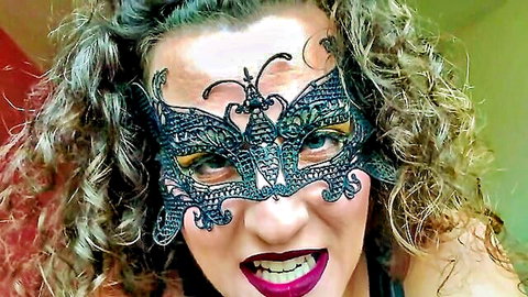 Masked woman with curly hair in JOI for Adam, ass worship tease