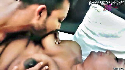 Indian man kissing stepmom's breasts in Hindi web series foreplay
