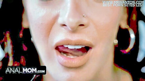 Sheena Ryder MILF with open mouth and tongue out, sexy lingerie anal revenge scene