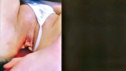 Close-up of woman in white lingerie getting cunnilingus from man