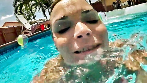 Wet MILF face in pool, begging for stepson cock in taboo video