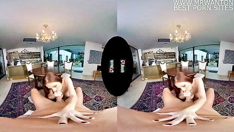 Antonia Sainz nude VR POV on floor, redhead distracting with hands on crotch