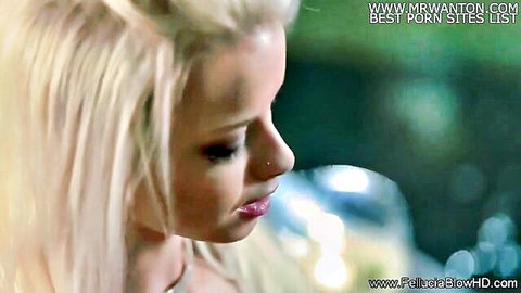 Blonde beauty close-up after cum in mouth on lovely date