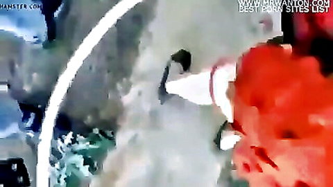 Young Arab guy doggy styles curvy mature woman in red lingerie poolside
