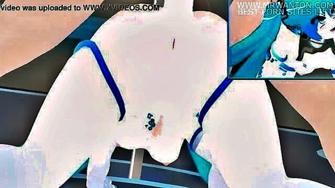 Blue-haired anime girl in anal sex scene with blue straps, explicit hentai thumbnail