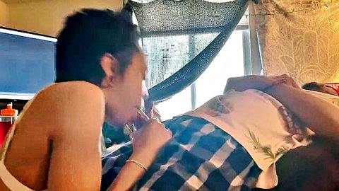 Mixed teen eagerly sucking BBC dry and swallowing every drop