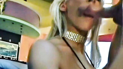 Nadia Hilton blonde bombshell with massive tits giving intense blowjob