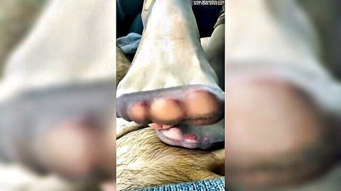 Stockinged footjob and morning handjob in intimate close-up