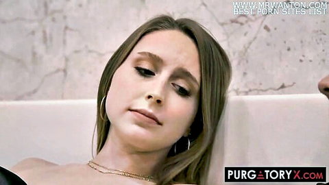 Laney Grey seductive close-up, nude upper body in PurgatoryX scene