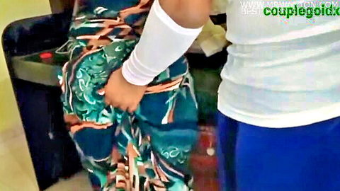 Indian amateur couple in colorful dress kitchen tease, unknown models