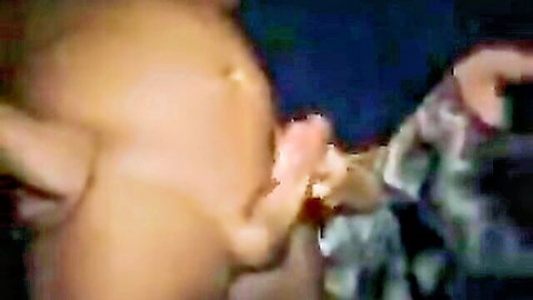 Blurry backstage blowjob with pregnant woman sucking cock