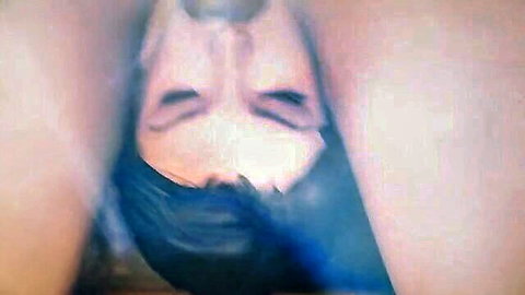 Blurry POV close-up of anime kunoichi girl looking down in hentai scene