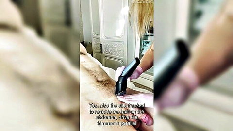 SugarNadya gloved hand trimming client's pubic hair intimately
