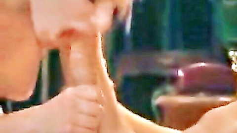Wifey in stockings giving blowjob to horny husband