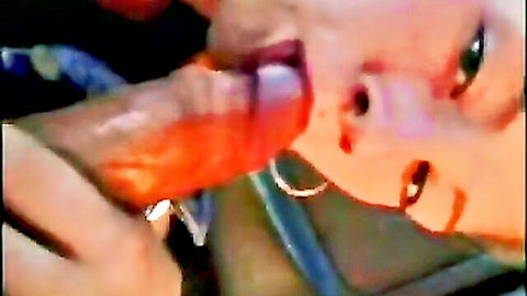 Asian girl in car receives cum facial close-up blowjob