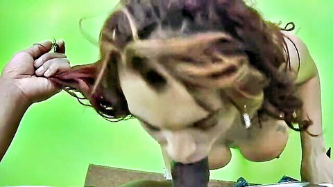 Sydney Dance brunette giving intense POV blowjob with hair pull