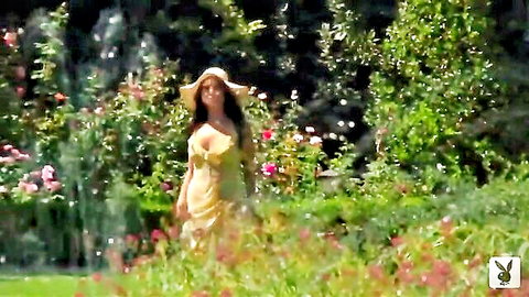 Amanda Cerny Playboy playmate in yellow sundress garden tease