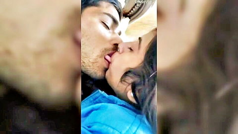 Passionate close-up kiss between Indian couple, amateur style
