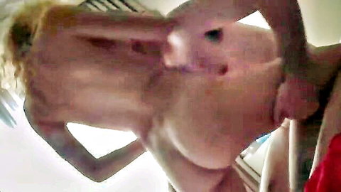 Blonde with big tits fucked doggy style by guy gripping ass showing wet pussy