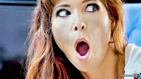 Syren De Mer surprised with open mouth in MILF adult scene