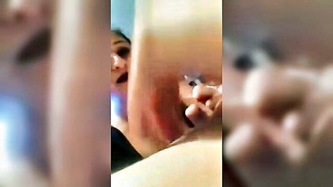 Blurry closeup of blonde amateur sucking cock deepthroat with cum dripping from mouth