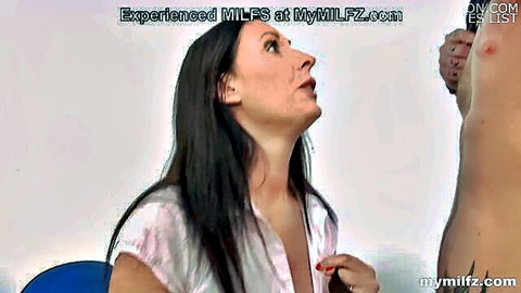 Lara Latex MILF in open blouse seducing shirtless man