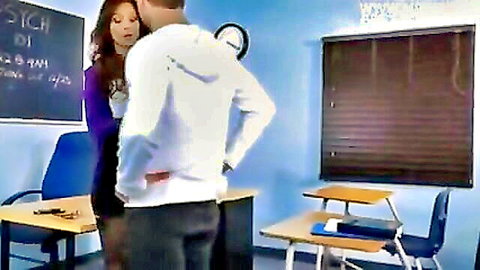 Teacher confronts cheating student in suggestive classroom pose