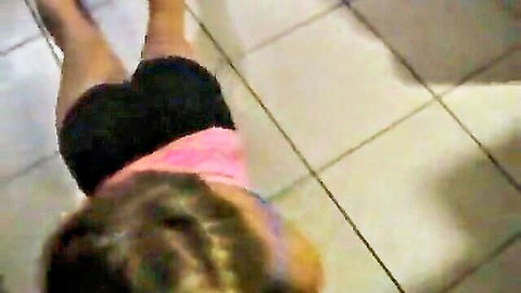 Amber Blank teasing in tight black shorts and pink top