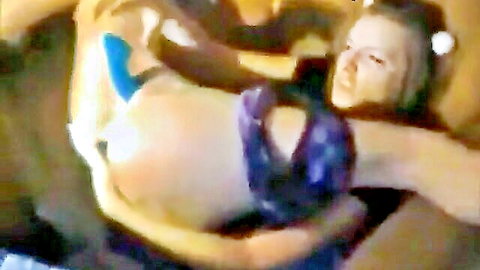 Amber in purple lingerie with toy penetration from behind
