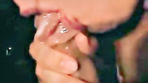 Close-up of woman with cum in mouth after blowjob