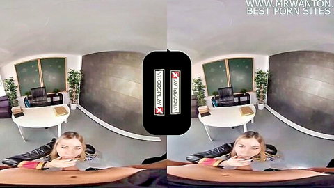 Teen Quistis cosplay in VR porn, seductive blonde in leather jacket teasing mouth