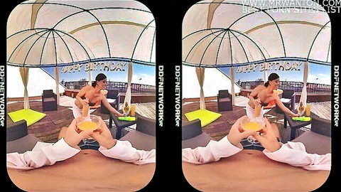 Vicky Love topless in hot cabana birthday fantasy VR POV