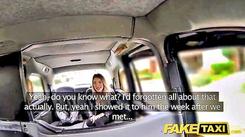 Blonde babe smiling and chatting seductively in Fake Taxi cab POV before sex.