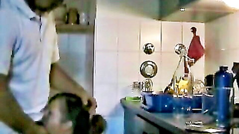 Hot couple in steamy kitchen sex action