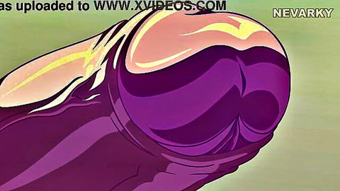 Shiny purple cartoon ass spread wide exposing tight puckered anus closeup