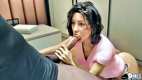 Sexy Latina kneels to suck big black cock, showing off her juicy booty in pink top