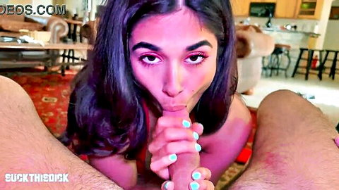 Reina Rae Latina stunner giving intense blowjob on big dick