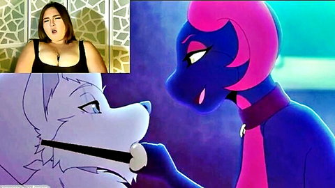 Reaction to intimate furry wolf and dragon scene with gag and collar