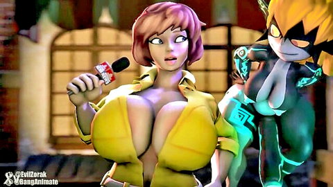 Busty animated reporter with Midna in sexy news parody