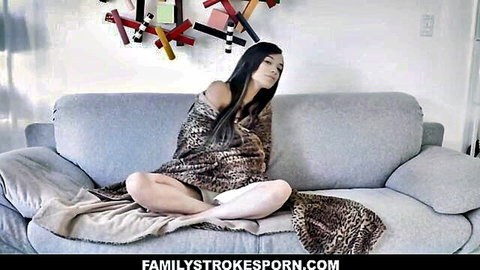 Savannah Sixx wrapped in leopard blanket, white stockings, looking cold