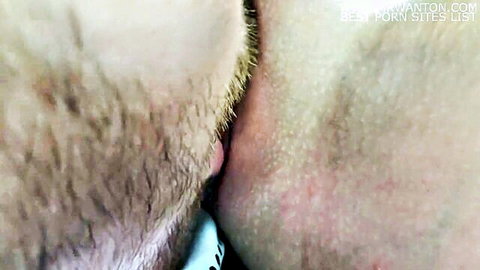 Bearded man eagerly licking wet pussy in intimate morning hotel cunnilingus
