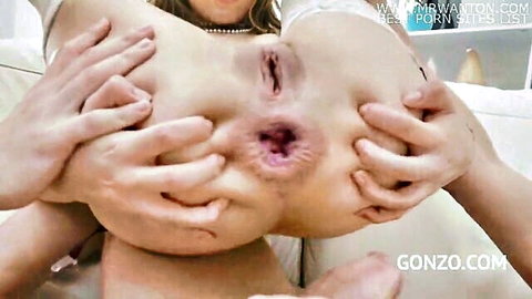 Valentina Milan in extreme DAP gangbang, bent over with exposed ass and pussy