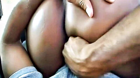 Chubby African babe in intimate safari sex, hand groping large breast